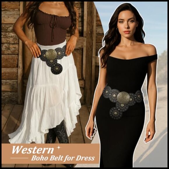 Western Disc Belt Boho Cowgirl Wide Leather Adjustable Fashion Vintage Style main image 6